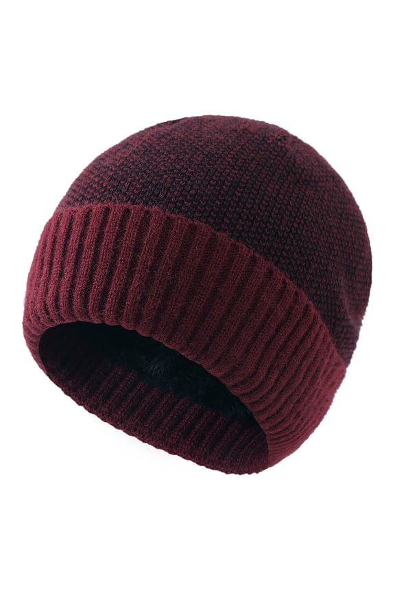 Women's Knitted Beret Thickened Winter Color Block Melon Hat, Red