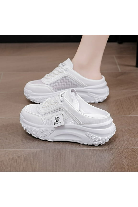Women's Knitted Breathable Mesh Platform Thick Sole Mule Sneakers Classic Lace-Up Orthopedic Slip-On Slingback Loafers Slippers Summer Comfortable Casual Walking Shoes