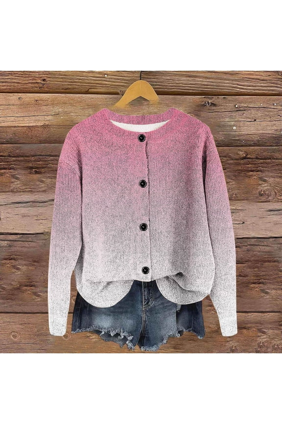 Women's Knitted Cardigan Button Long Sleeved Ombre Print Round Neck Sweater Outerwear Hoodless Casual Fashionable Outwear Fall Fashion 2026