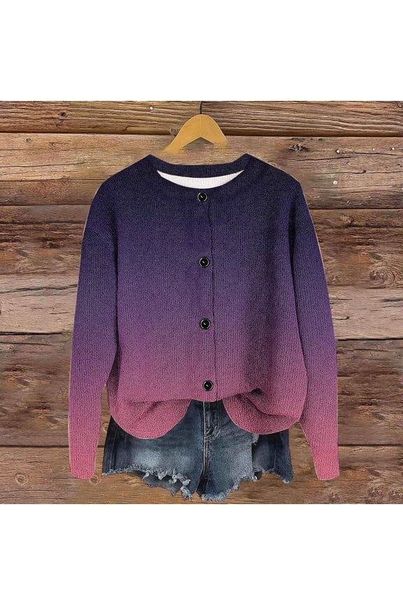Women's Knitted Cardigan Button Long Sleeved Ombre Print Round Neck Sweater Outerwear Hoodless Casual Fashionable Outwear Fall Fashion 2026