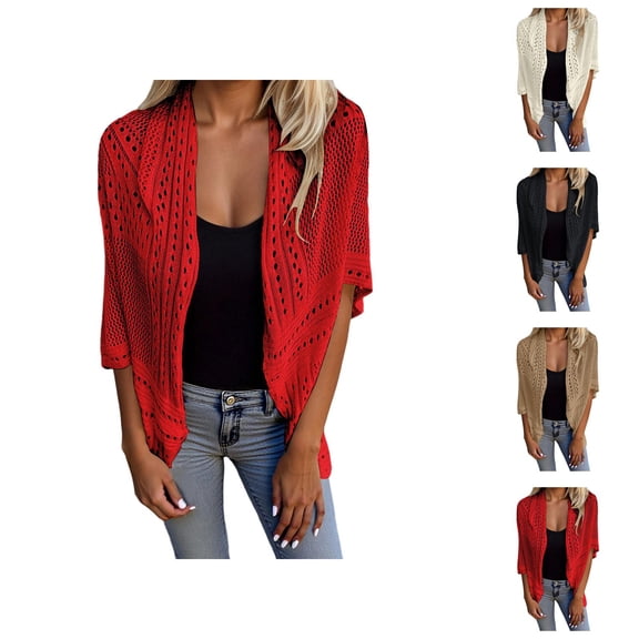 Women's Knitted Cardigan Fashionable Hollow Out Short Sleeve Sweater Lightweight Comfortable Casual Spring Fall Outerwear Trendy Loose Fit Yarn Pullover Cardigan Sweaters for Women
