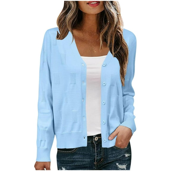 Women's Knitted Cardigan V Neck Sweater Casual Slim Button Down Jackets Solid Long Sleeve Coat 2025 Fall Fashionable Outfits
