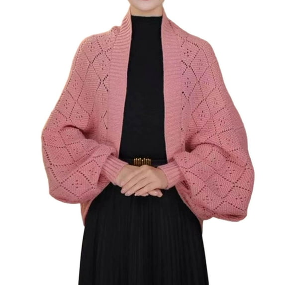 Women's Knitted Cardigan Warm Fashion Checkered Shawl Open Front Sweater Ideal for Daily Wear and Casual Outfits(Color:Pink,Size:One Size)