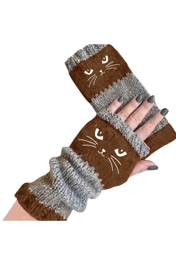 Women’s Knitted Cartoon Embroidery Fingerless Gloves - Touchscreen Warm Winter Gloves