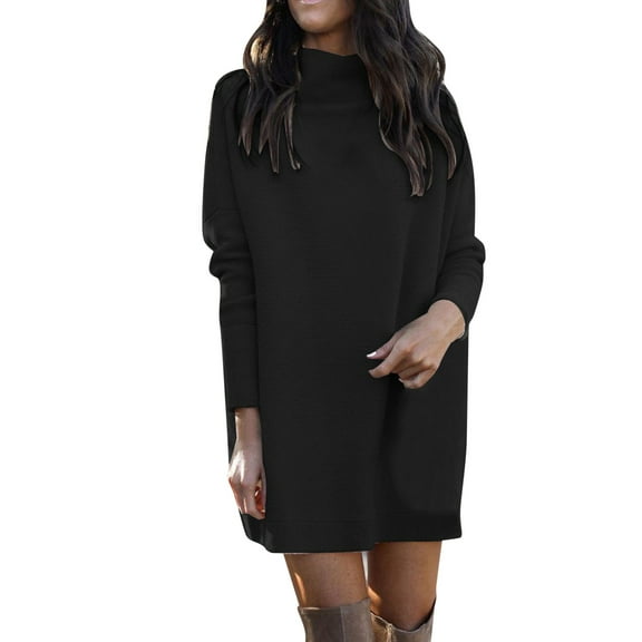 Women's Knitted Casual Long Sleeve Dress Round Neck Comfortable Winter Autumn Elegant Loose Fit Tunic Style Soft Stretchy Fabric