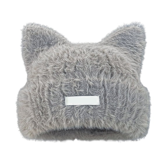 Women's Knitted Cat Ear Beanie, Winter Warm Fuzzy Skull Cap with Earflaps - Slouchy Plush Ski Hat for Cold Weather, Snow, and Outdoor Activities