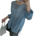 thumbnail image 1 of Women's Knitted Cover Up Sweater Top Casual Loose Hollow Out Meshes Long Sleeve Shirt Pullover Top 2024 Outfit, 1 of 9