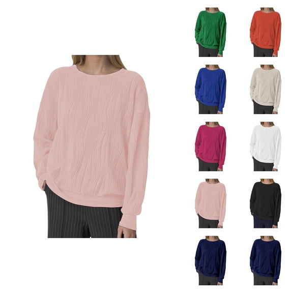 Women's Knitted Crewneck Sweatshirt Fall Winter Long Sleeve Drop Shoulder Plain Sweat Shirts Pullover Tops