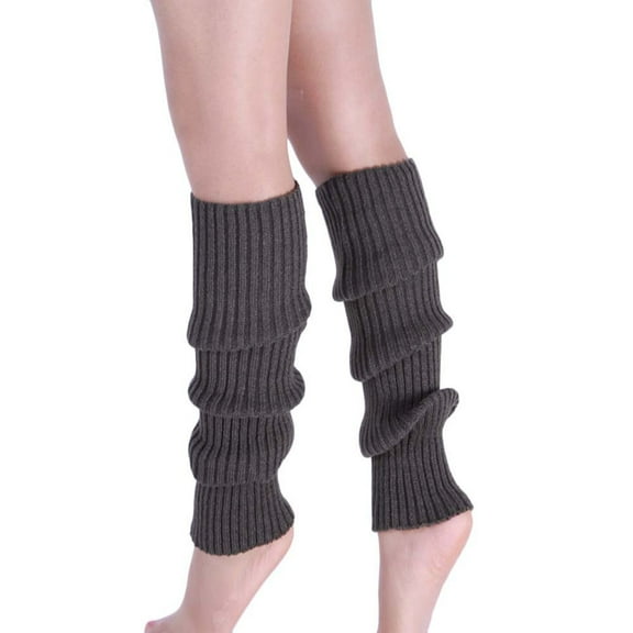 Women's Knitted Design Solid Warm Thick Knee High Length Ribbed Leg Warmers(Gray)