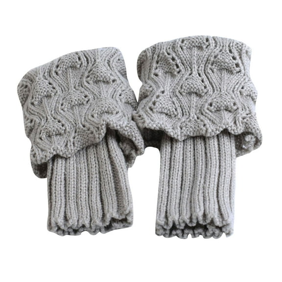 Women's Knitted Design Solid Warm Thick Knee High Length Ribbed Leg Warmers(Light Gray)