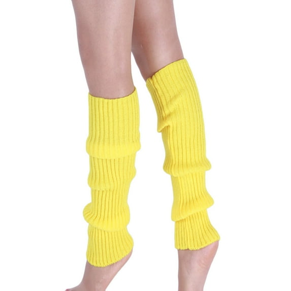 Women's Knitted Design Solid Warm Thick Knee High Length Ribbed Leg Warmers(Yellow)