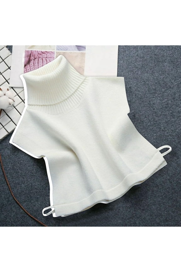 Women's Knitted Detachable Turtle Neck Collar, Solid Color Faux Wool Sweater Collar Accessory for Layering, Daily Wear, Office and Fashion Outfits White One Size