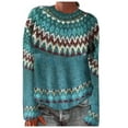 thumbnail image 1 of Women's Knitted Fair Isle Print Retro Argyle Sweater Casual Loose Crewneck Long Sleeve Lightweight Cropped Pullover Tops, 1 of 5