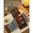 thumbnail image 1 of Women’s Knitted Fingerless Gloves with Cat Embroidery,Thick Warm Winter Gloves,Essential for winter travel Coffee, 1 of 3