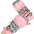thumbnail image 1 of Women’s Knitted Fingerless Gloves with Cute Cat Embroidery – Soft Warm Winter Knit Mittens for Typing, Walking, Casual Wear – One Size Fits Most, 1 of 5