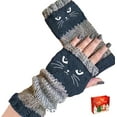 thumbnail image 1 of Women’s Knitted Fingerless Gloves with Cute Cat Embroidery, Warm Cat Embroidery Splicing Knitted Gloves with Thumb Hole, 1 of 9