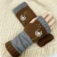 thumbnail image 1 of Women's Knitted Fingerless Gloves with Cute Embroidery, Cozy & Soft Knit Fabric Fingerless Gloves for Winter Walk Coffee One Size, 1 of 3