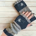 thumbnail image 1 of Women's Knitted Fingerless Gloves with Cute Embroidery, Cozy & Soft Knit Fabric Fingerless Gloves for Winter Walk Navy One Size, 1 of 3