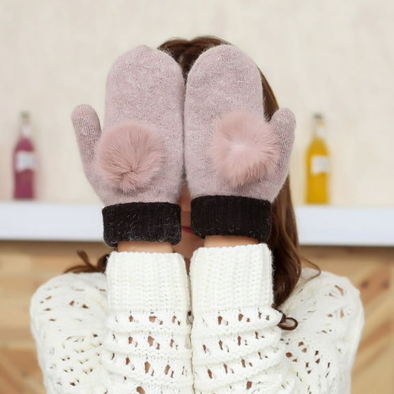 Women's Knitted Fingerless Mitten Gloves with Faux Fur Lining