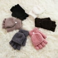 thumbnail image 1 of Women's Knitted Fingerless Mitten Gloves with Flip Cover with Faux Fur Lining, 1 of 8