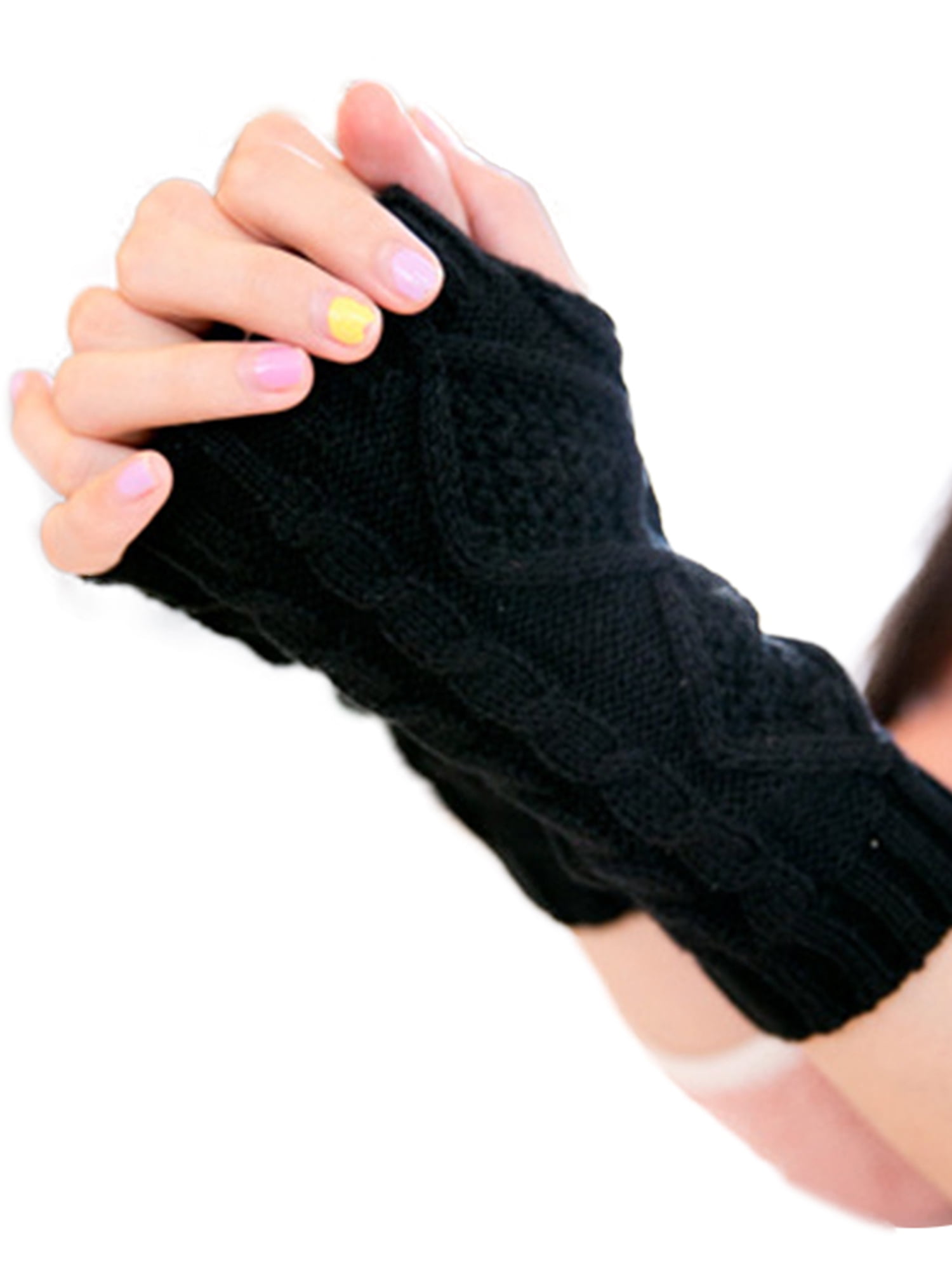Women's Knitted Fingerless Mitten Thumb Hole Wrist Hand Warmer Winter
