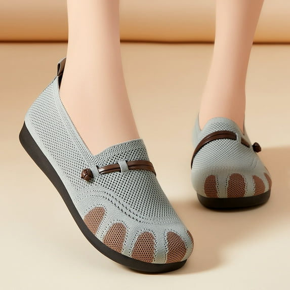 Women's Knitted Flat Shoes Lightweight Comfortable Loafers Women Footwear Slip On Casual Breathable Mesh Walking Shoes Female Round Toe