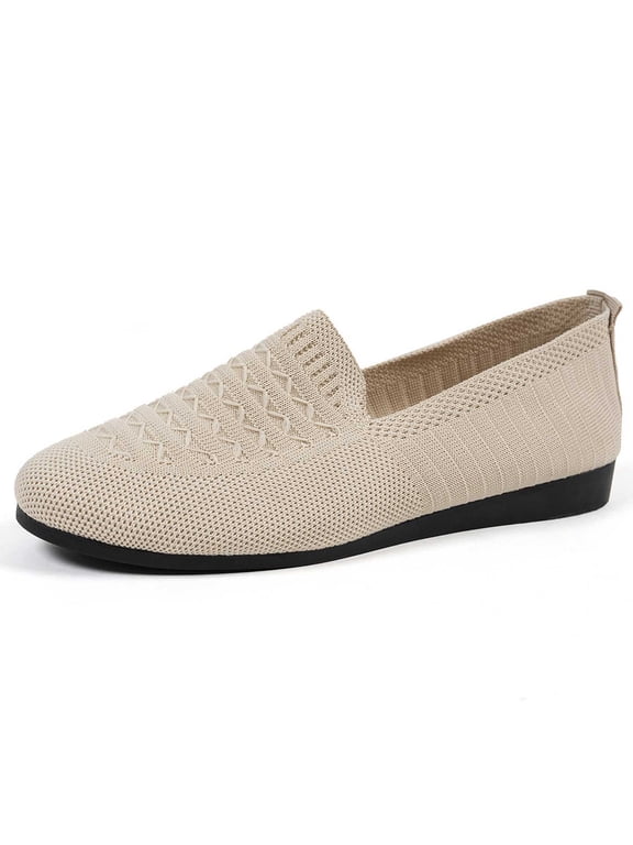 Women's Knitted Flat Shoes Lightweight Comfortable Loafers Women Footwear Slip On Casual Breathable Mesh Walking Shoes Female Round Toe