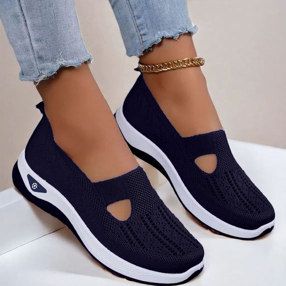 Women’s Knitted Flat Walking Shoes Comfortable Slip On Mesh Lightweight Low Heel Sneakers Casual Soft Gym Nurse Work Mom Loafers
