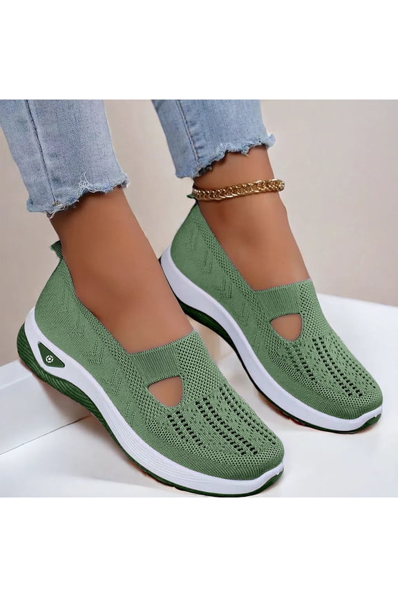 Women’s Knitted Flat Walking Shoes Comfortable Slip On Mesh Lightweight Low Heel Sneakers Casual Soft Gym Nurse Work Mom Loafers