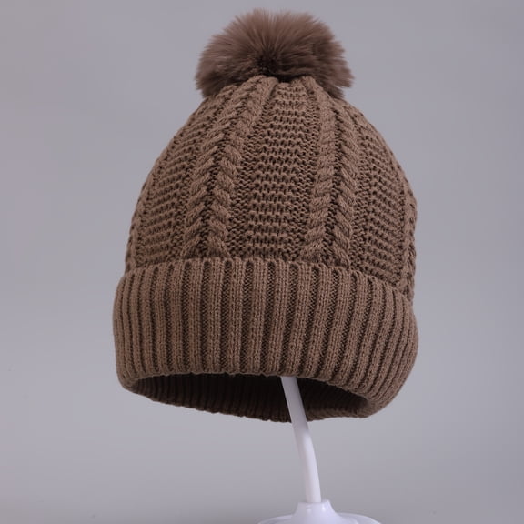 Women's Knitted Hat - Pastel Pink, Lightweight Winter Pom-Pom Hat, Elastic Fit Suitable for Halloween, Daily and Formal Outfits - Easy Care (Hand Wash/Dry Clean)