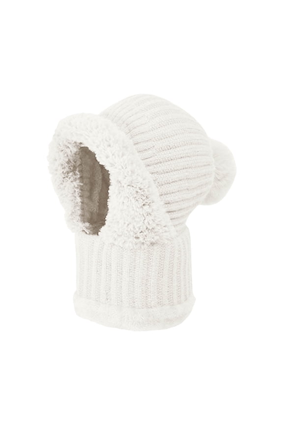 Women's Knitted Hat Women Scarf Hat Hats Winter Knit BalaclavaHat Winter Warm Ear Cover Neck Warmer Cap with Pompom