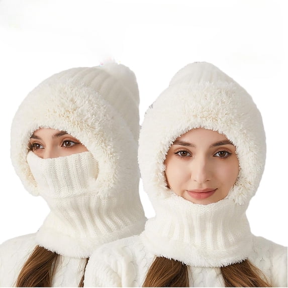 Women's Knitted Hat in Autumn and Winter, 3 in 1 Cold Resistant Hat, Wind-Resistant Scarf Hat Face Mask Hooded Scarf