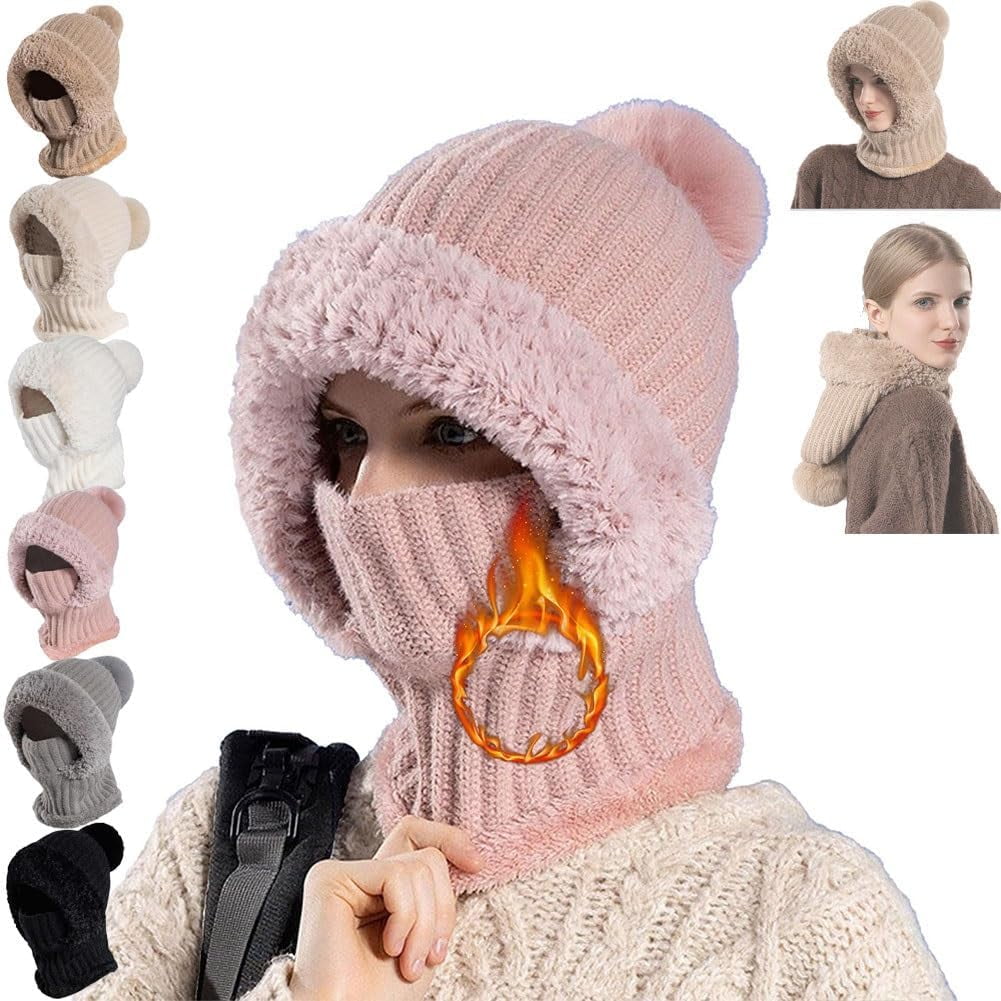Women's Knitted Hat in Autumn and Winter, Elastic Warm Ear Protection Hat, Balaclava Knit Scarf Hats, Running Ski Mask