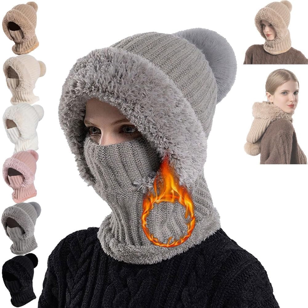 Women's Knitted Hat in Autumn and Winter, Elastic Warm Ear Protection Hat, Balaclava Knit Scarf Hats, Running Ski Mask
