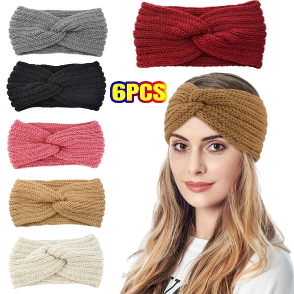 Women's Knitted Headband, Pack of 6, Knitted Hair Band with Twist Knot, Spring, Autumn and Winter, Warm Ear Protection Headband for Women