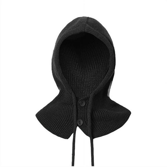Women's Knitted Hooded Winter Cap, Warm Balaclava Beanie with Drawstring, Korean Style Outdoor Neck Warmer