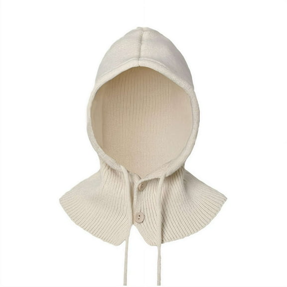 Women's Knitted Hooded Winter Cap, Warm Balaclava Beanie with Drawstring, Korean Style Outdoor Neck Warmer