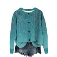 thumbnail image 1 of Women's Knitted Jackets Crew Neck Button Down Print Sweater Cardigan Casual Loose Outwear Fall Winter Trendy Outfits (M, Blue-B), 1 of 4