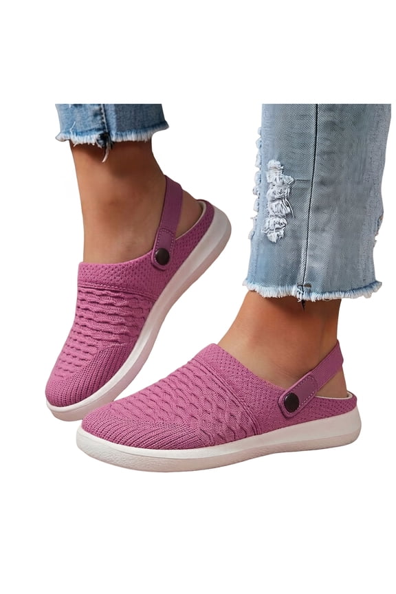 Women's Knitted Mesh Clogs Wide Toe Box Slip on Casual Walking Shoes Breathable Close Toe Sandals with Back Strap Pink Size 6