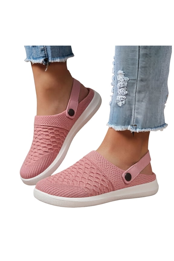 Women's Knitted Mesh Clogs Wide Toe Box Slip on Casual Walking Shoes Breathable Close Toe Sandals with Back Strap Red Size 8.5