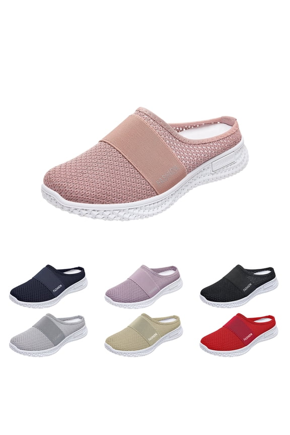 Women's Knitted Mesh Flat Mules,Fashion Backless Breathable Mesh Fabric Non-Slip Soft Soles Comfort Slip-on Outdoor Walking Sneakers Slippers,37