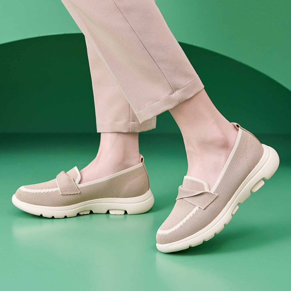 Women's Knitted Mesh Lightweight Walking Sneakers Casual Lightweight Arch Support Slip On Orthotic Soft Sole Shoes Breathable Non Slip Work Shoes