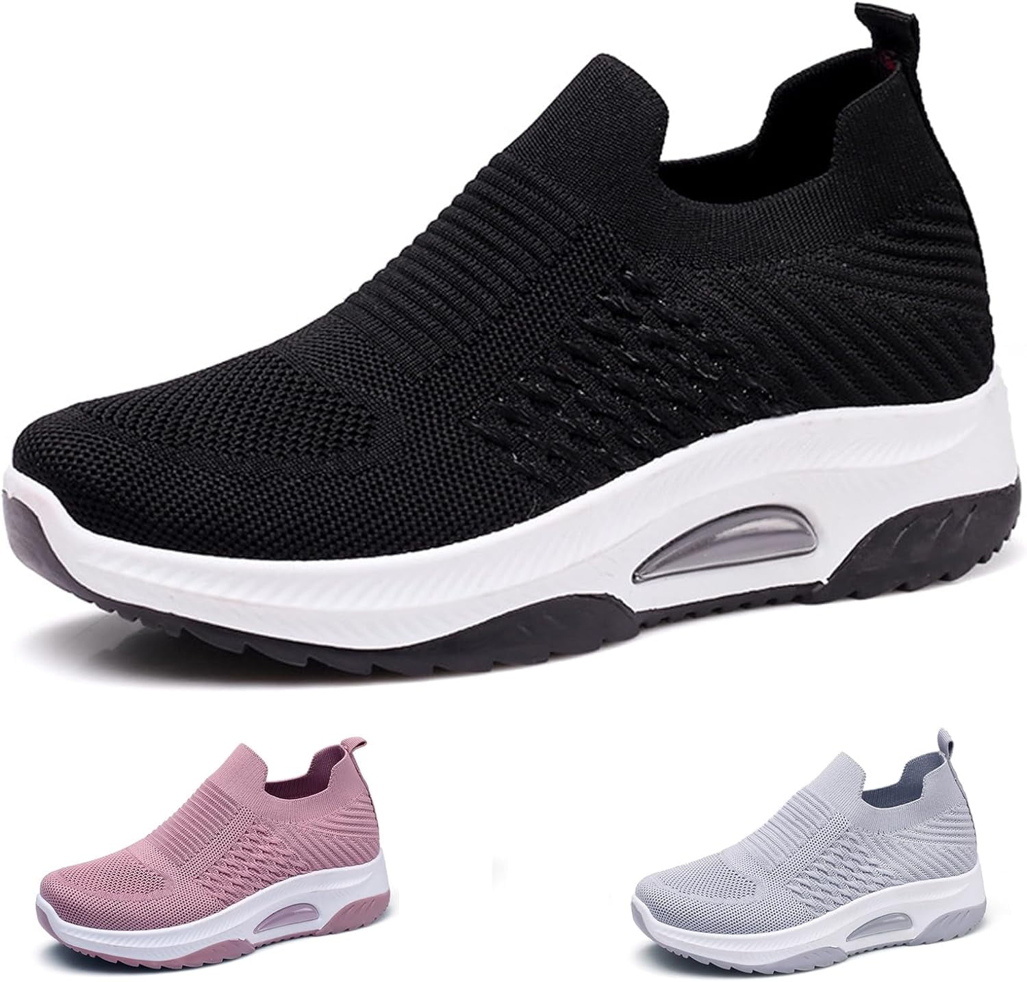 Women s Knitted Mesh Slip On Sock Sneakers Breathable Upper Lightweight Platform Walking Nursing Shoes with Arch Support for Plantar Fasciitis Walmart