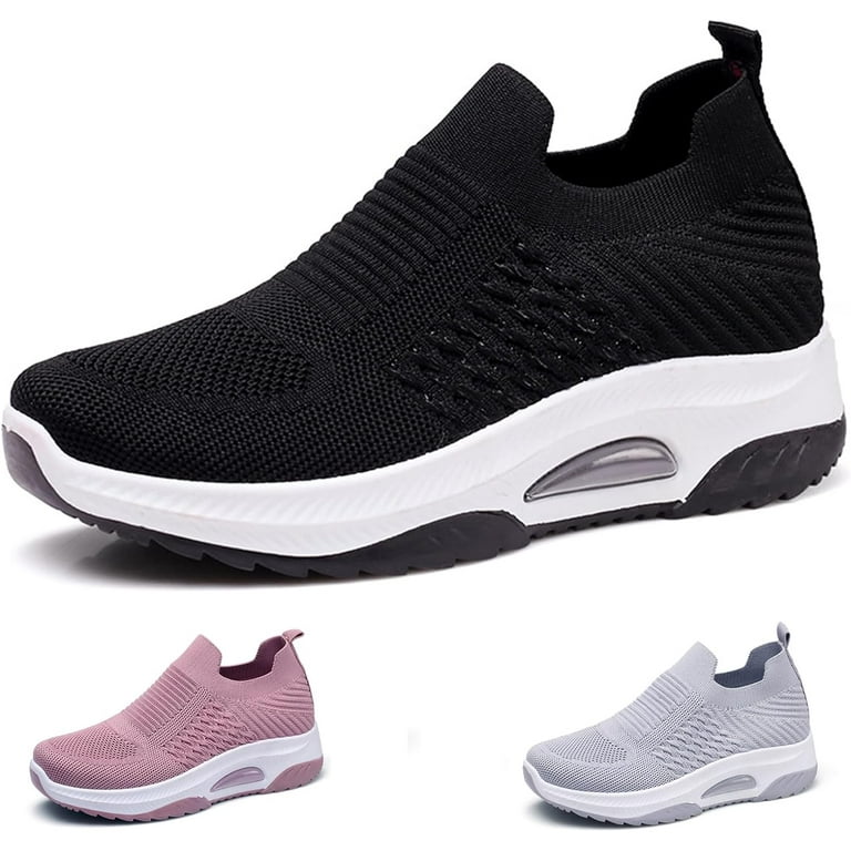 Women s Knitted Mesh Slip On Sock Sneakers Breathable Upper Lightweight Platform Walking Nursing Shoes with Arch Support for Plantar Fasciitis