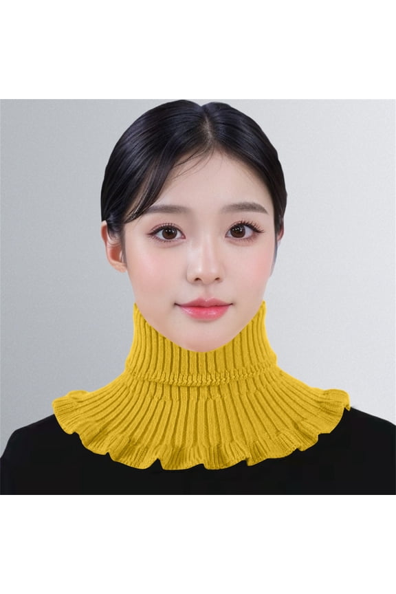 Women's Knitted Neck Collar, Double Layer Warm Thickened Ruffle Edge Scarf, Convertible Snood Wrap for All Seasons, Indoor Outdoor Use and Fashion Outfit Accessory-Yellow