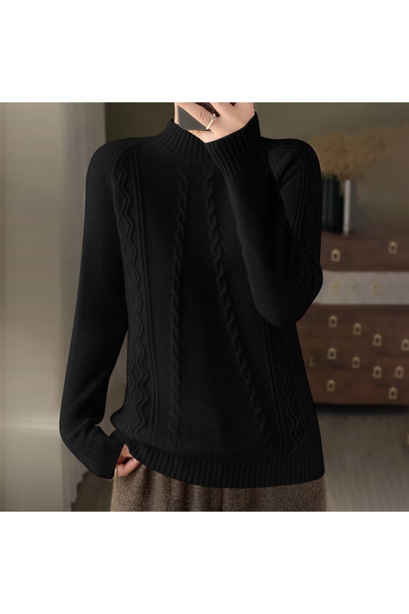 Women's Knitted Pullover Sweater Long Sleeve Solid Color Fall Winter Crewneck Cozy Casual Warm Knit Top
