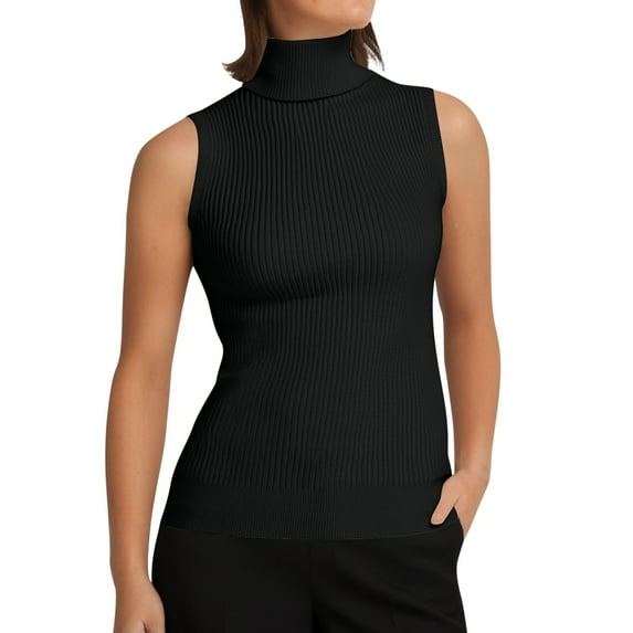 Women's Knitted Slim Fit Turtleneck Sleeveless Solid Color Vest Sweater with Built-in Tank Top for Elegant Layering and Comfort