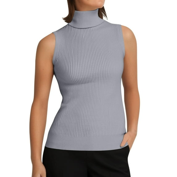 Women's Knitted Slim Fit Turtleneck Sleeveless Solid Color Vest Sweater with Built-in Tank Top for Elegant Layering and Comfort