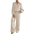 thumbnail image 1 of Women's Knitted Sweater 2 Piece Sets Loose Casual Lounge Tracksuit Lapel V Neck Top and Sweatpant Pants Outfits (S, Beige), 1 of 7