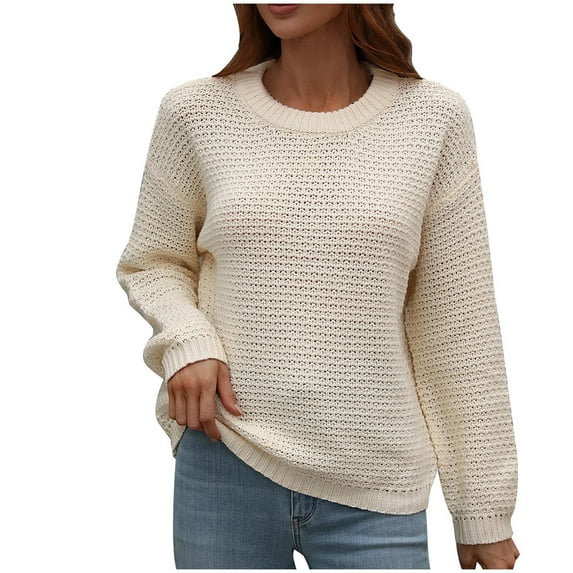 Women's Knitted Sweater Crewneck Long Sleeve Casual Comfy Fall Winter Clothes Pullover Sweaters Jumper Tops Ladies Clothes